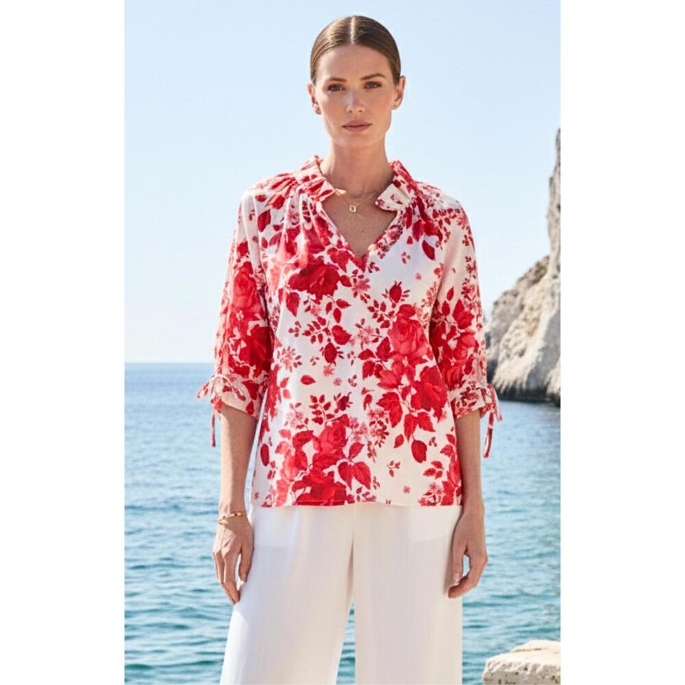 NEW SOFIA COLLECTIONS eloise ruffle blouse in red